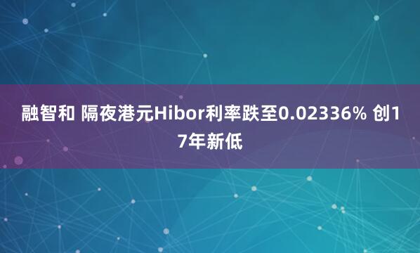 融智和 隔夜港元Hibor利率跌至0.02336% 创17年新低