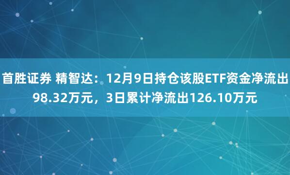 首胜证券 精智达：12月9日持仓该股ETF资金净流出98.32万元，3日累计净流出126.10万元